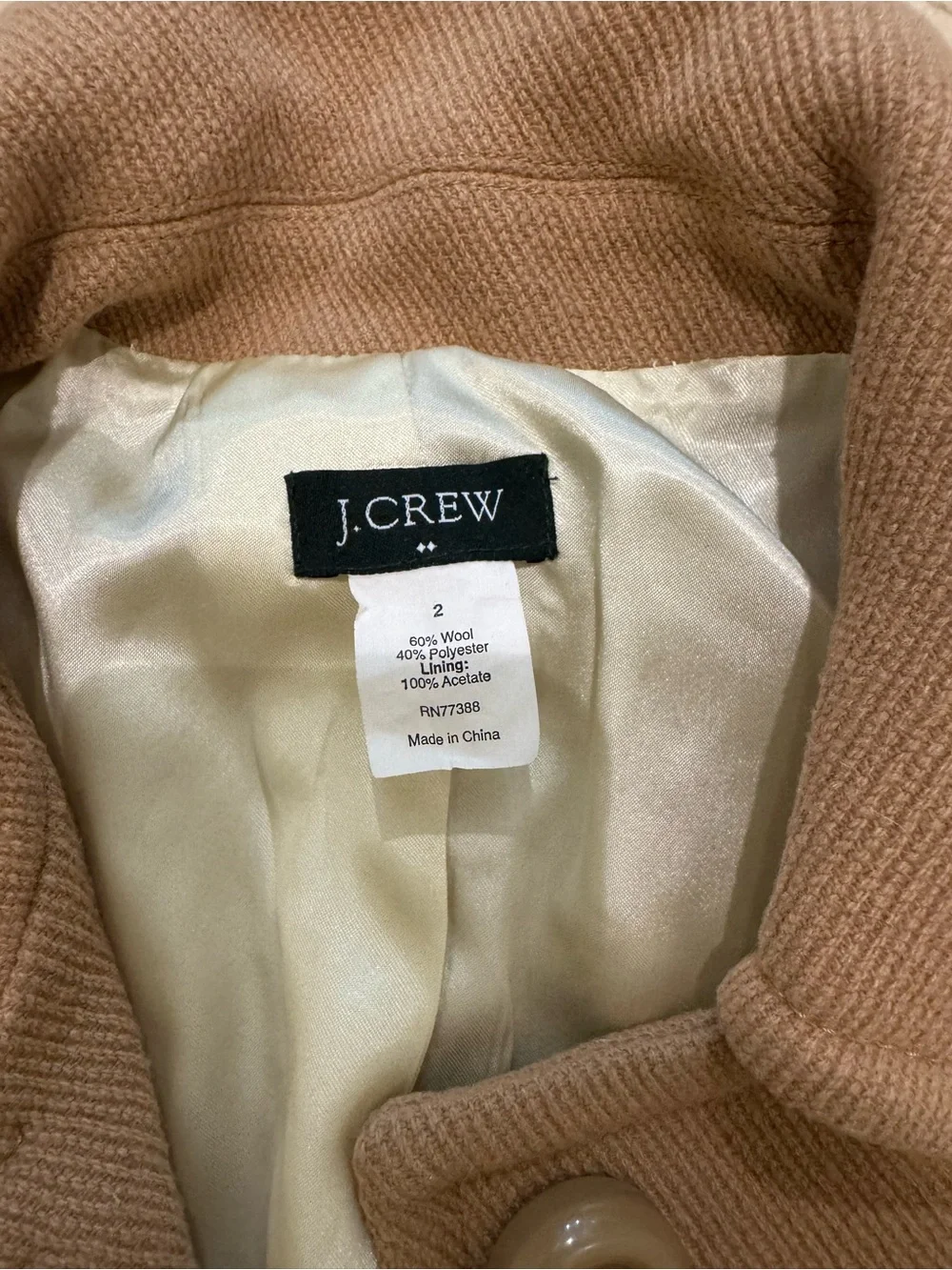J. Crew Tan Wool Blend Pea Coat with Button Front